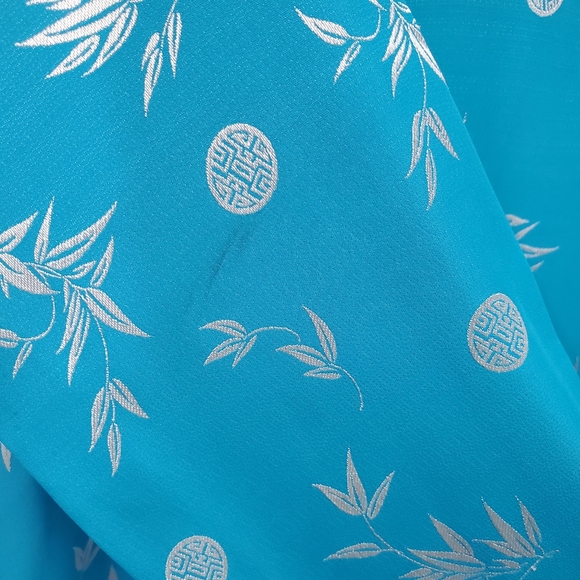 Aqua Blue and Silver Floral Cheongasm Maxi Long Sleeve Dress - Picture 9 of 15